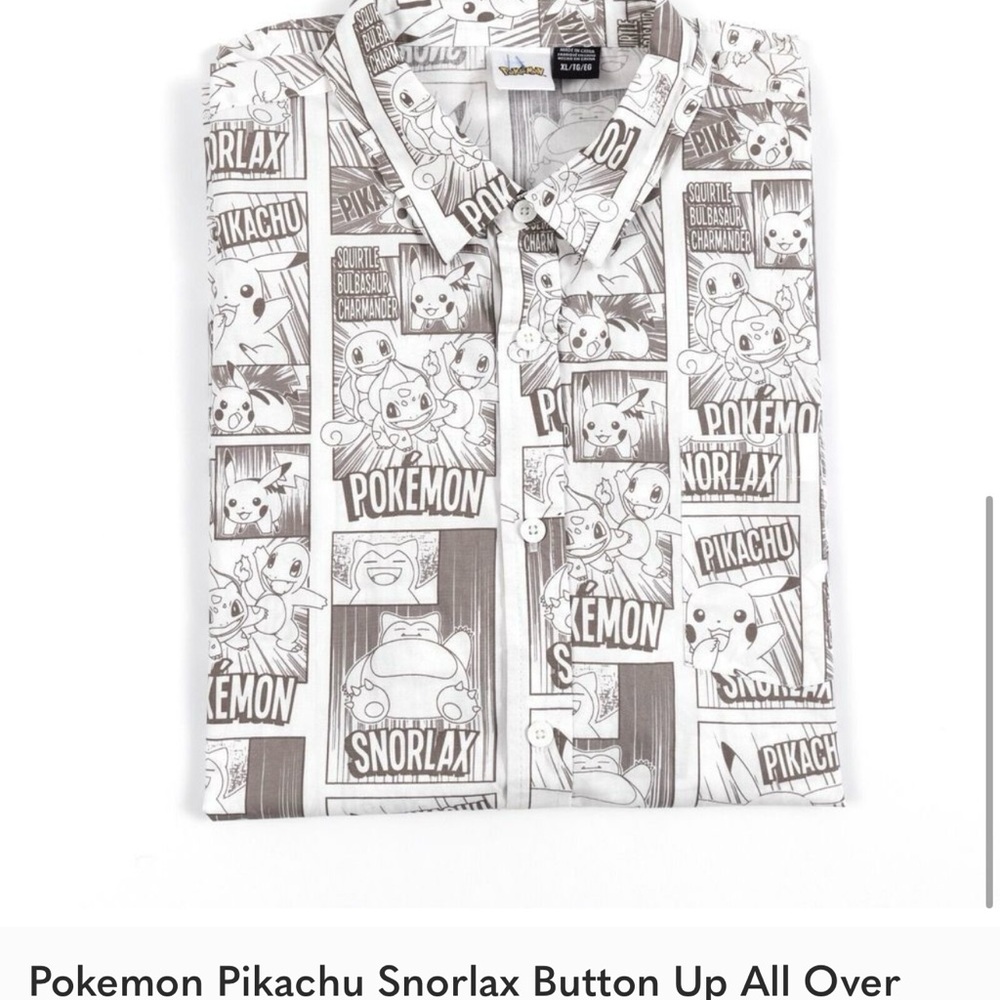 Pokemon Pikachu Snorlax Comic Print Shirt - Black and White